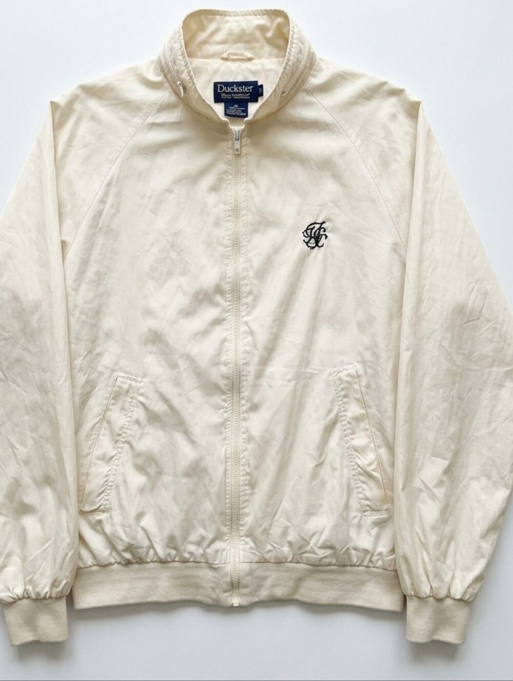 Duckster Windbreaker Cream Lightweight Zip Jacket Embroiderd Initials